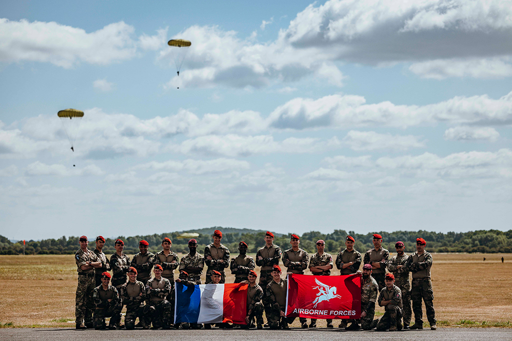 A group photo of the French Parachutists after completion of their qualifying jumps.